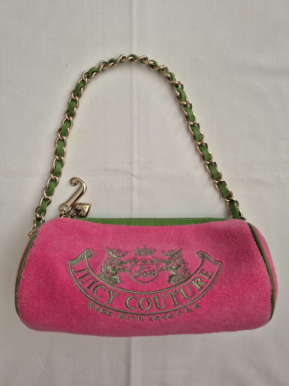 RARE Vintage Y2K JUICY COUTURE Pink Velvet Barrel Clutch Bag